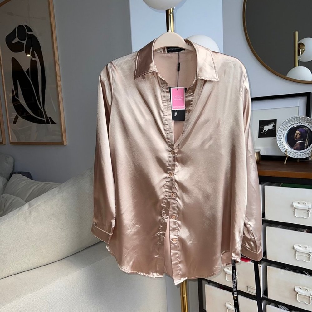 Prettylittlething champagne satin shirt